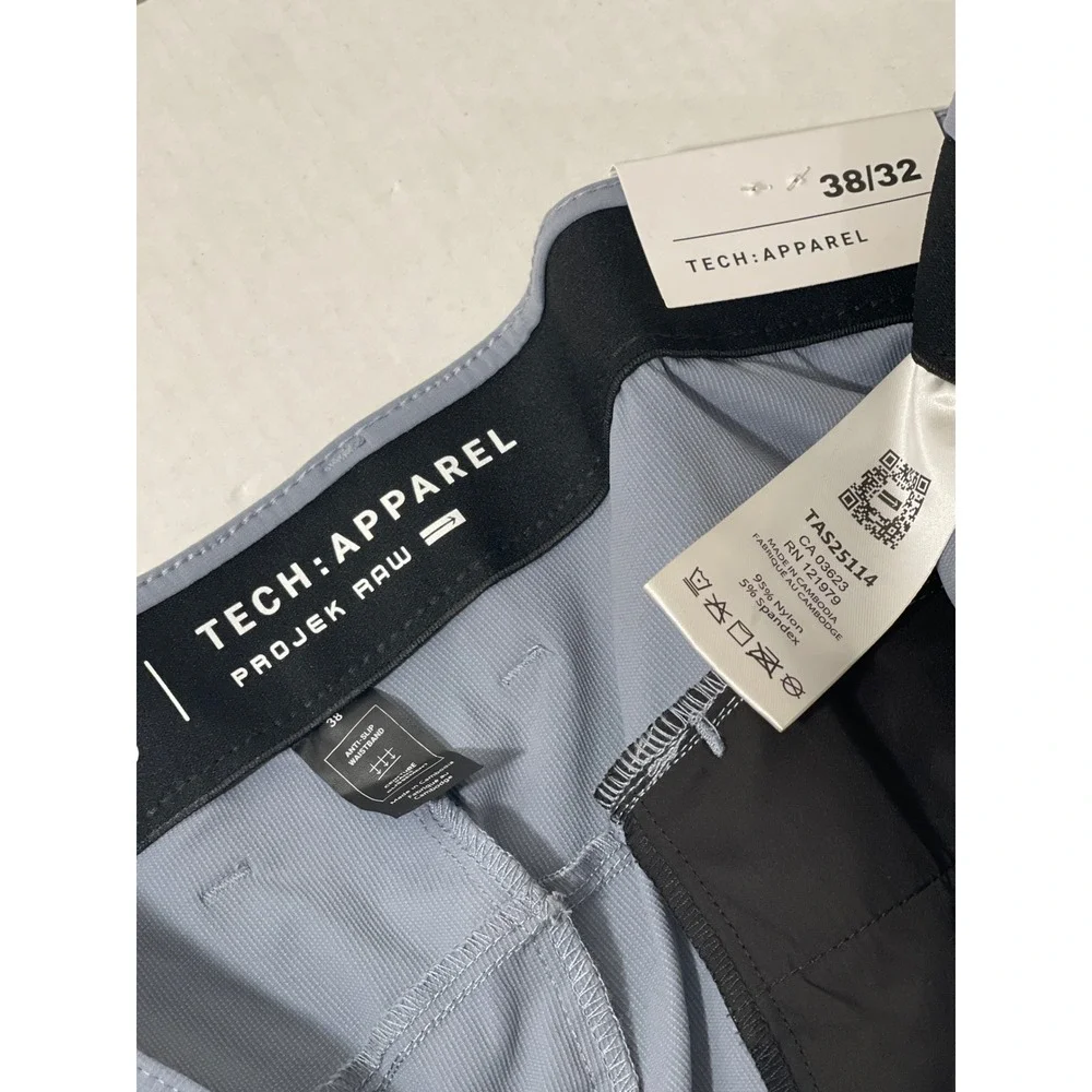 Tech Apparel Pro-jek Raw 38/32 Men Golf Pants Gray Blue 360 Stretch Slim Fit NEW